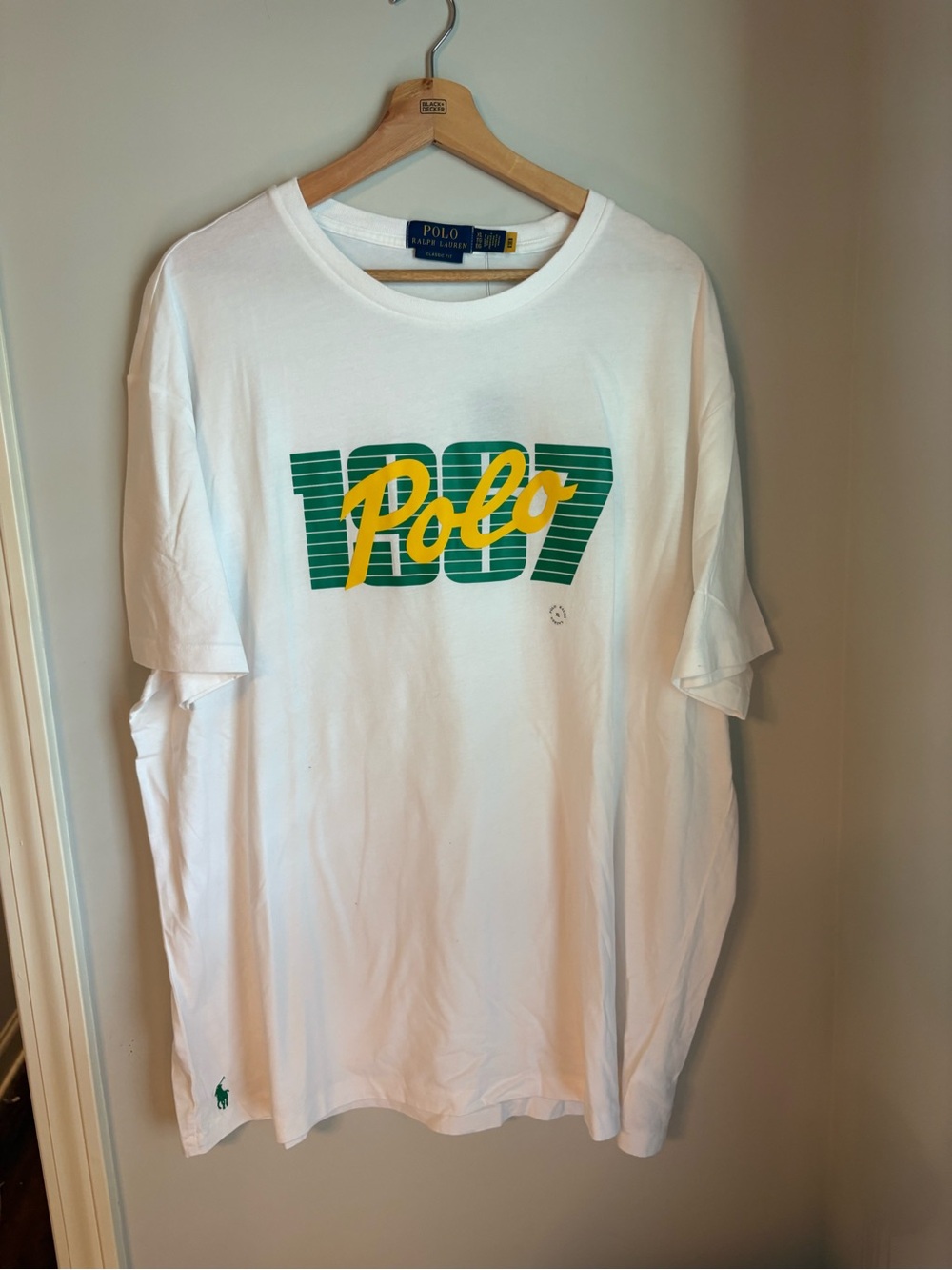 Polo by Ralph Lauren White Short-Sleeve Tee with Green and Yellow 1997 Graphic